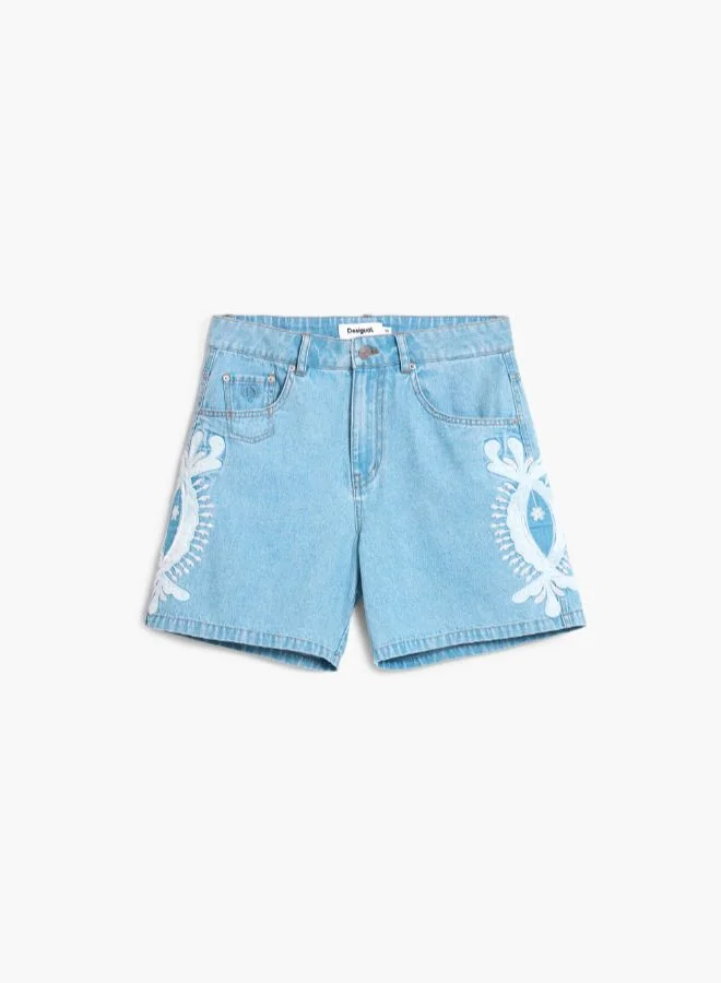 DESIGUAL Blue Embroidered denim bermuda for Women | Best Price UAE